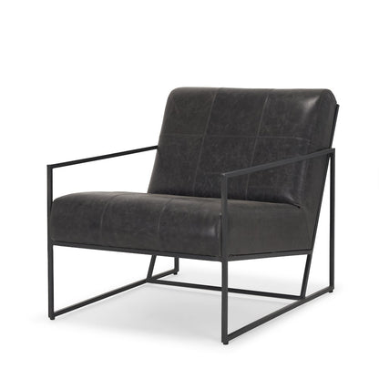 Gunmetal Genuine Aged Black Leather Upholstered Accent Chair