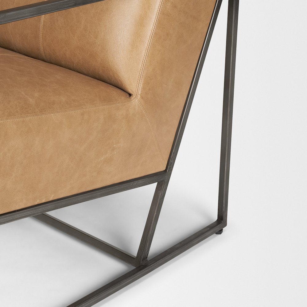 Gunmetal Genuine Brown Leather Upholstered Accent Chair