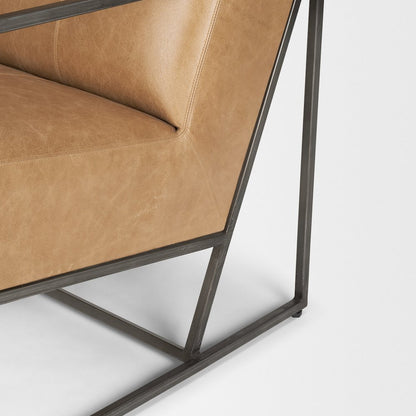 Gunmetal Genuine Brown Leather Upholstered Accent Chair