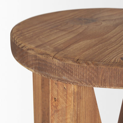 Tahlia Round Natural Brown Wood Angled Legs Stool