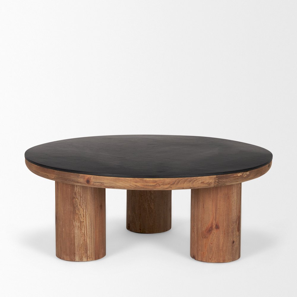 Tucson Natural Wood Round Black Oak Top Coffee Table