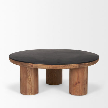 Tucson Natural Wood Round Black Oak Top Coffee Table