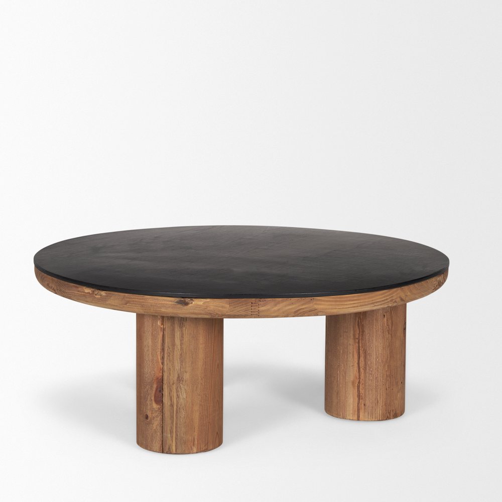 Tucson Natural Wood Round Black Oak Top Coffee Table