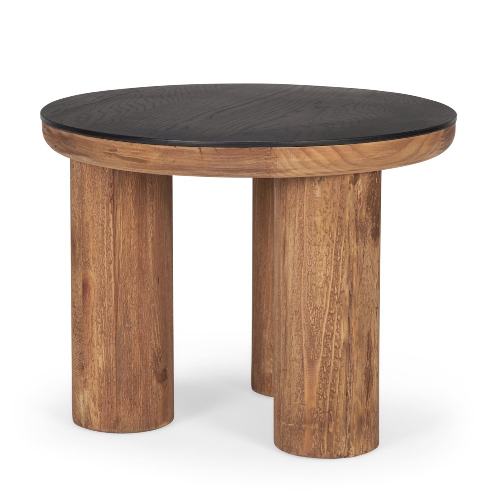 Tucson Natural Wood Round Black Oak Top Side Table