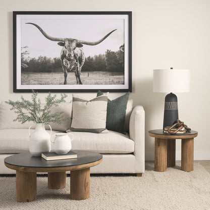 Tucson Natural Wood Round Black Oak Top Side Table