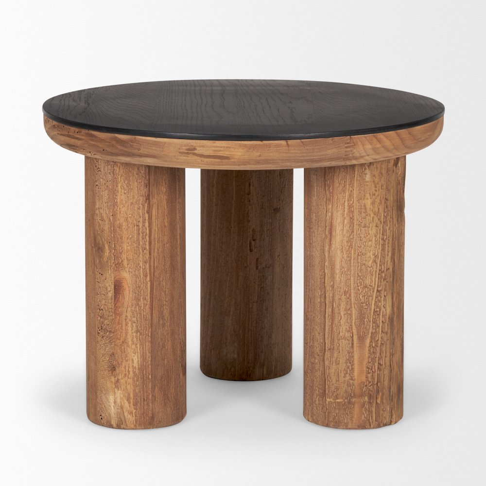 Tucson Natural Wood Round Black Oak Top Side Table