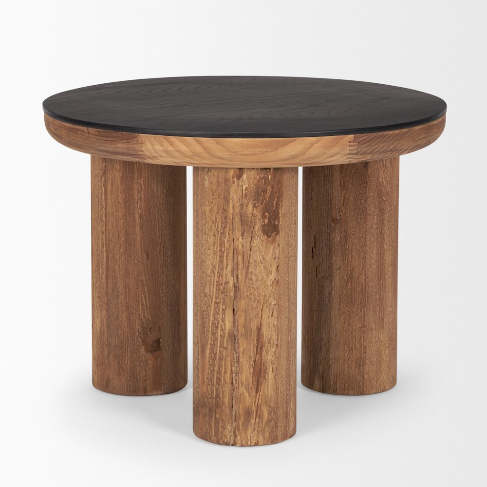 Tucson Natural Wood Round Black Oak Top Side Table