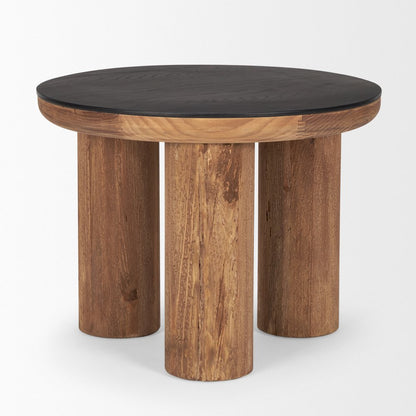 Tucson Natural Wood Round Black Oak Top Side Table