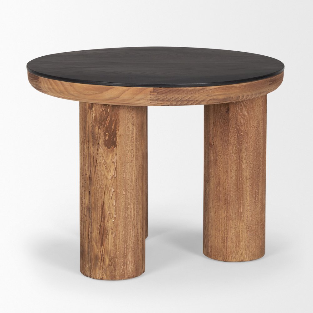 Tucson Natural Wood Round Black Oak Top Side Table