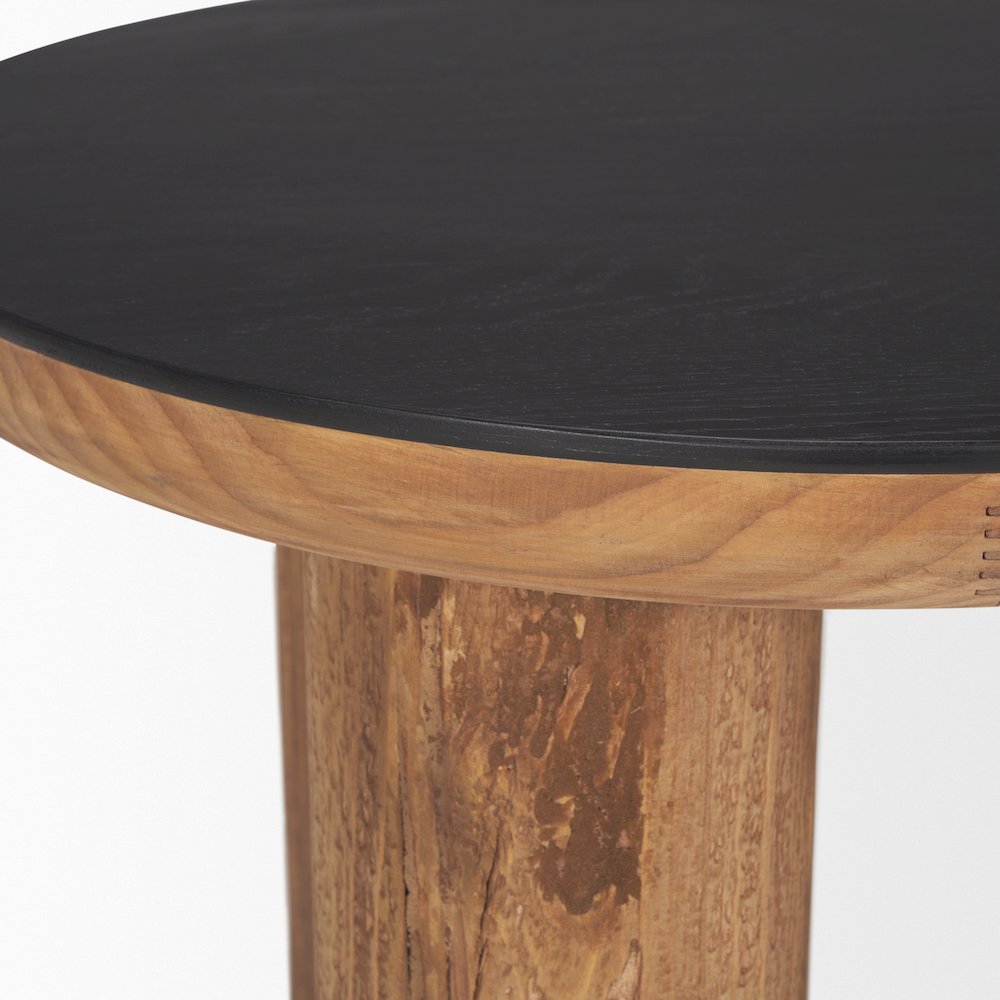 Tucson Natural Wood Round Black Oak Top Side Table
