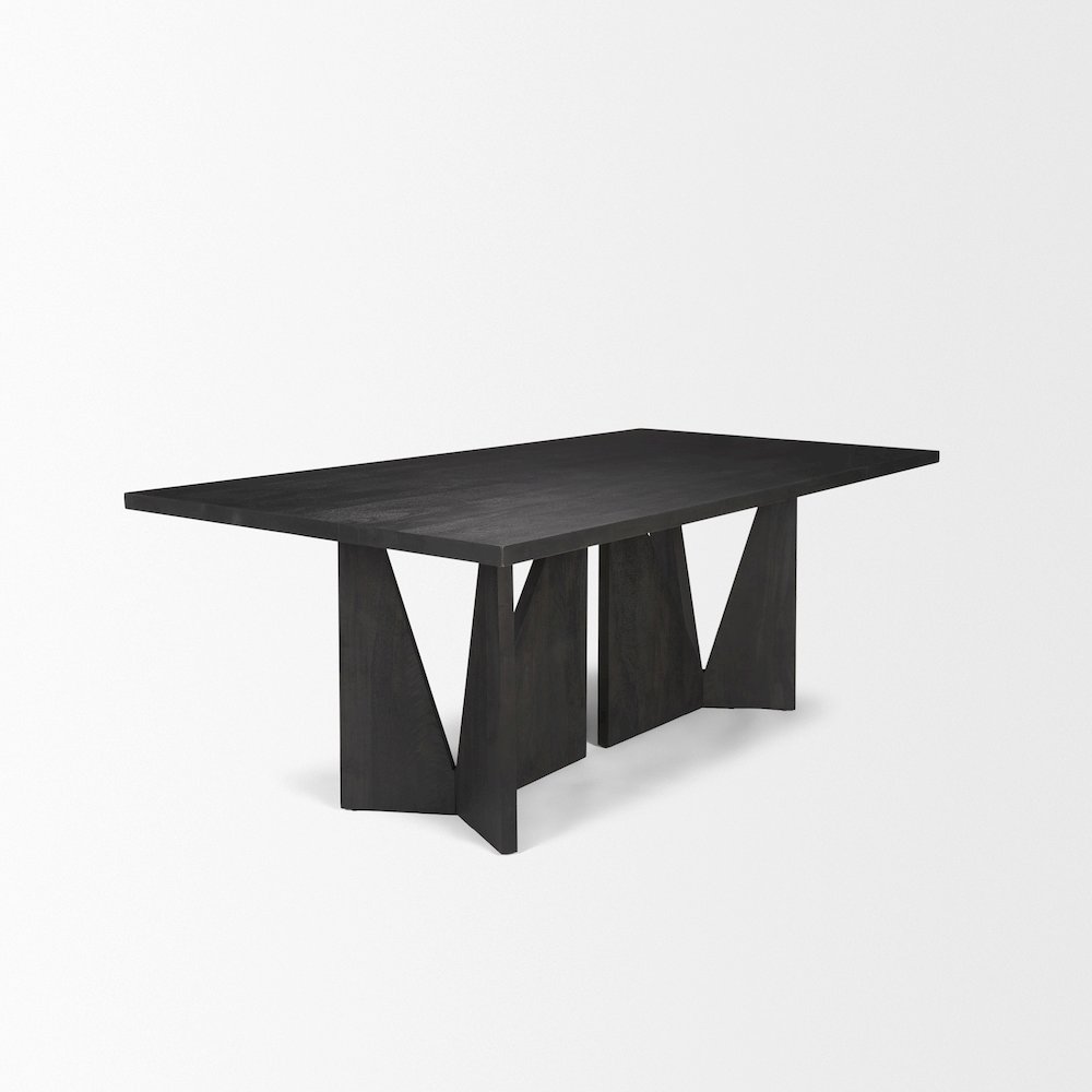 Tarro 84" Rectangular Textured Black Wood Geometrical Base Dining Table
