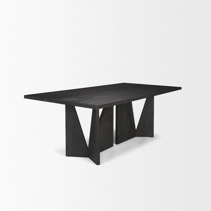 Tarro 84" Rectangular Textured Black Wood Geometrical Base Dining Table