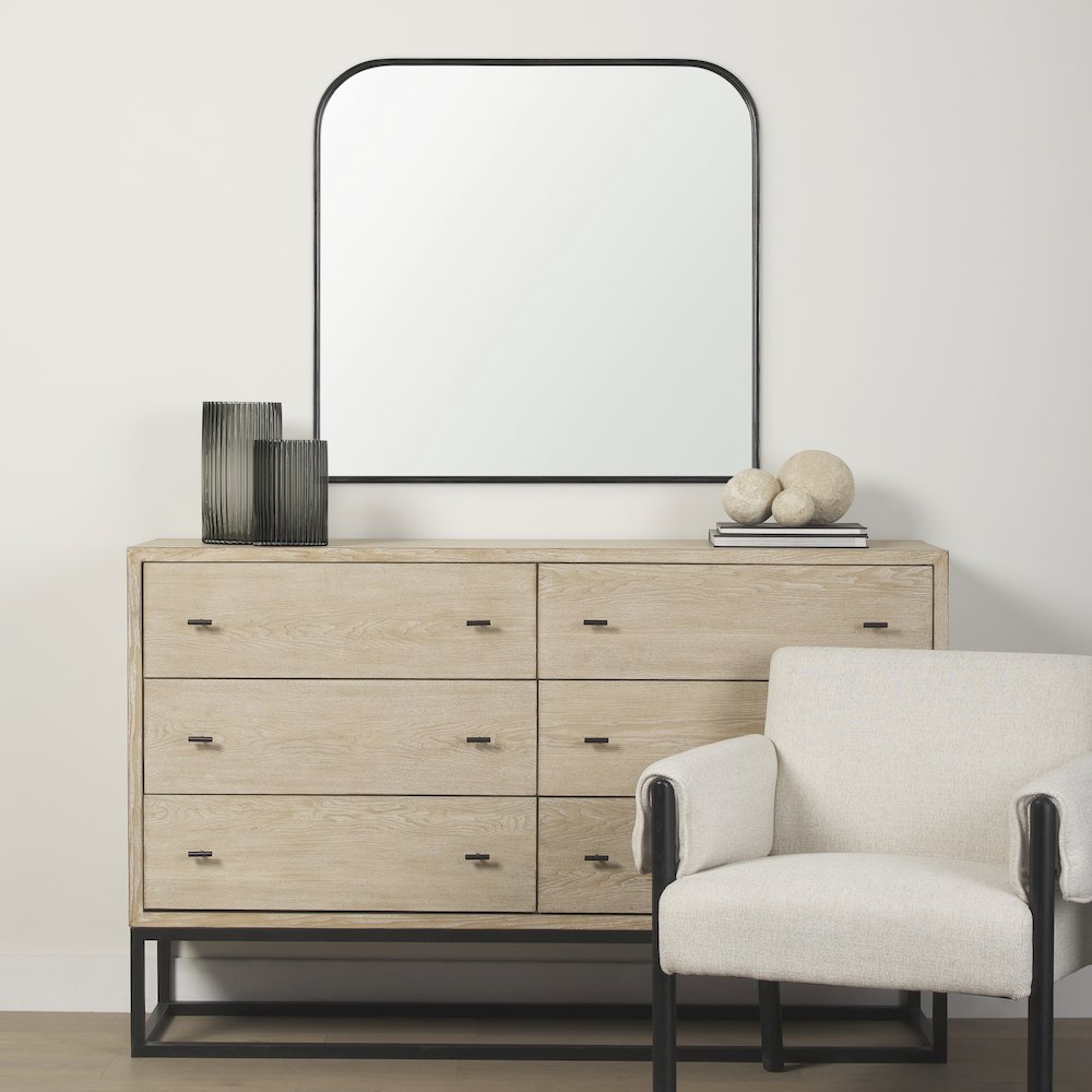 Timon Brushed Black Metal Frame Square Arched Mirror