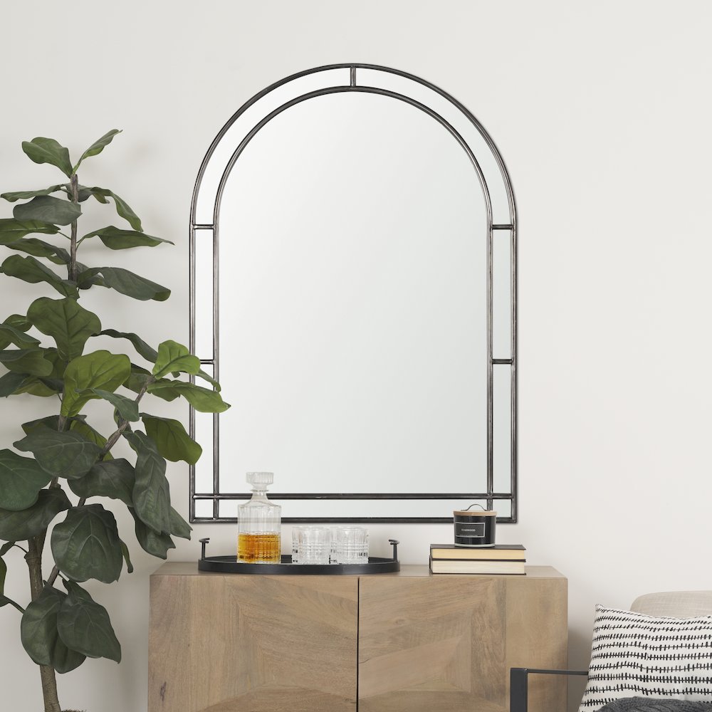 Tiffany Brushed Black Metal Double Frame Arched Mirror