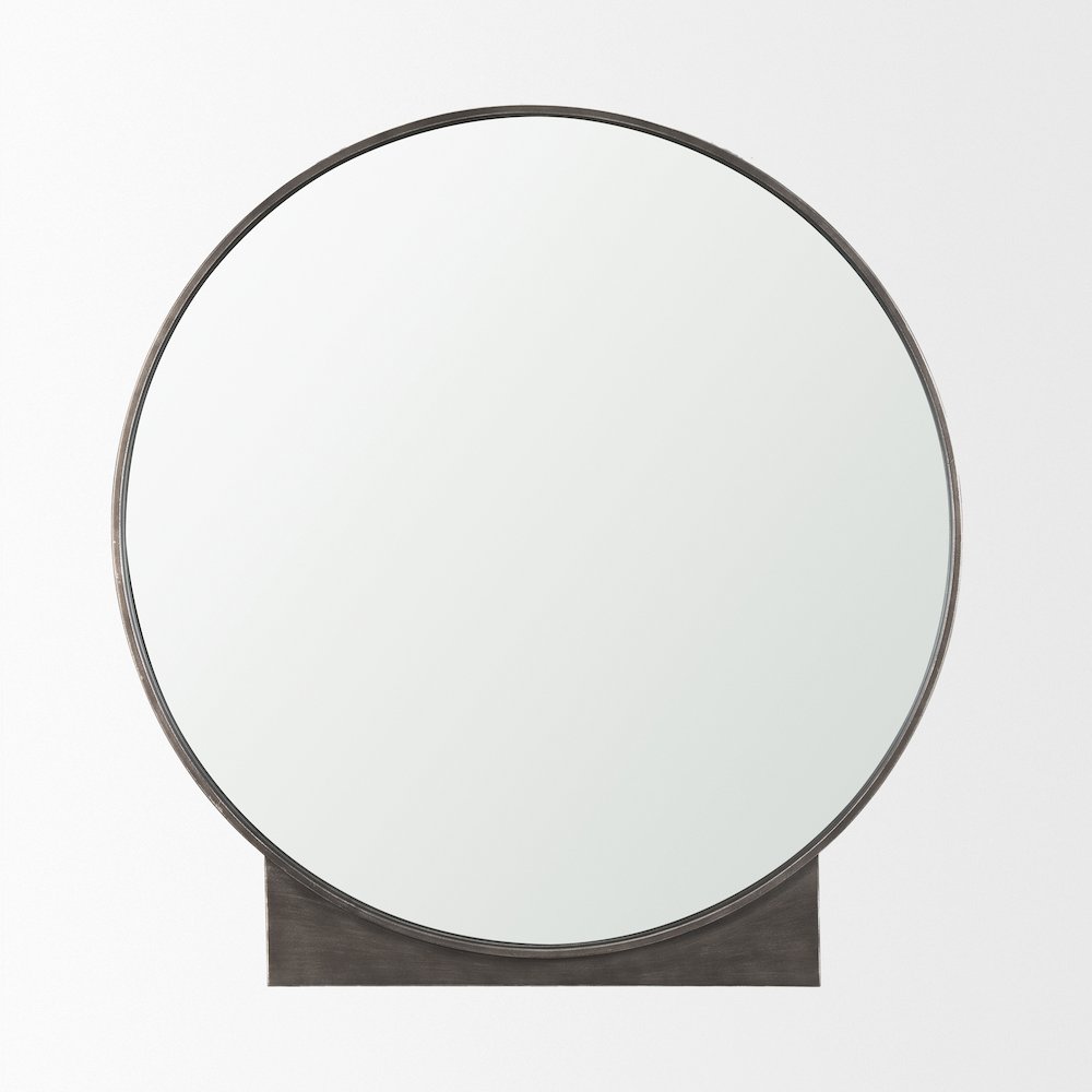 Tillie Round Gunmetal Textured Metal Frame Wall Mirror