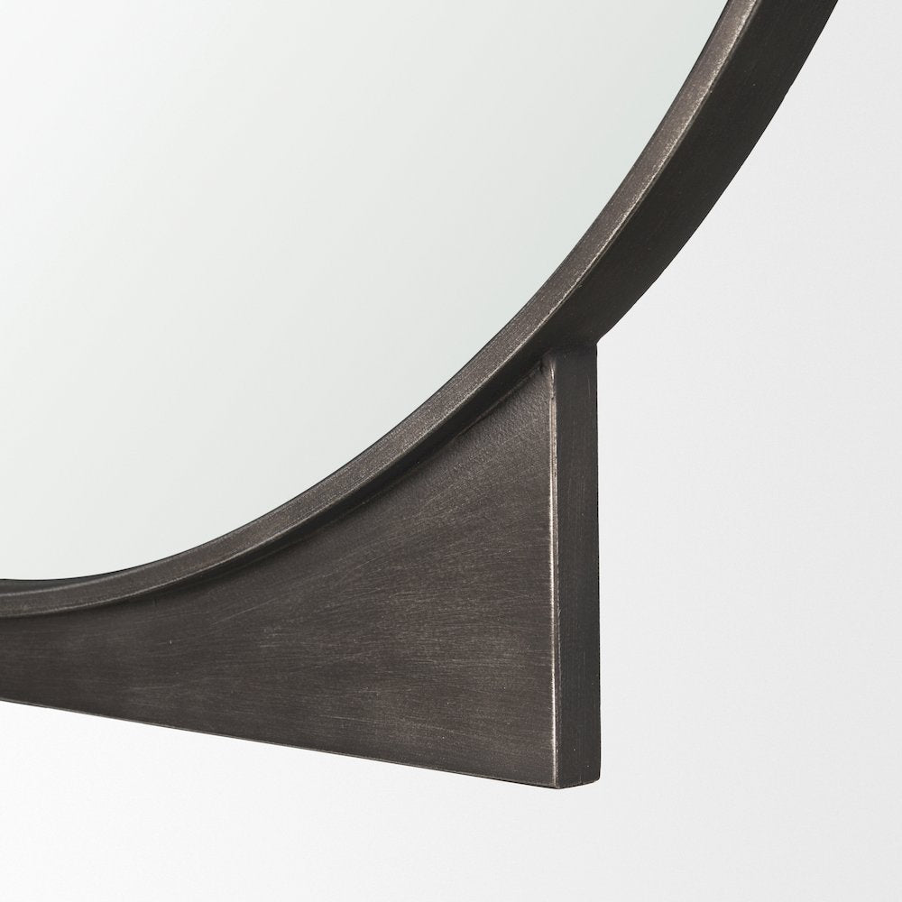 Tillie Round Gunmetal Textured Metal Frame Wall Mirror