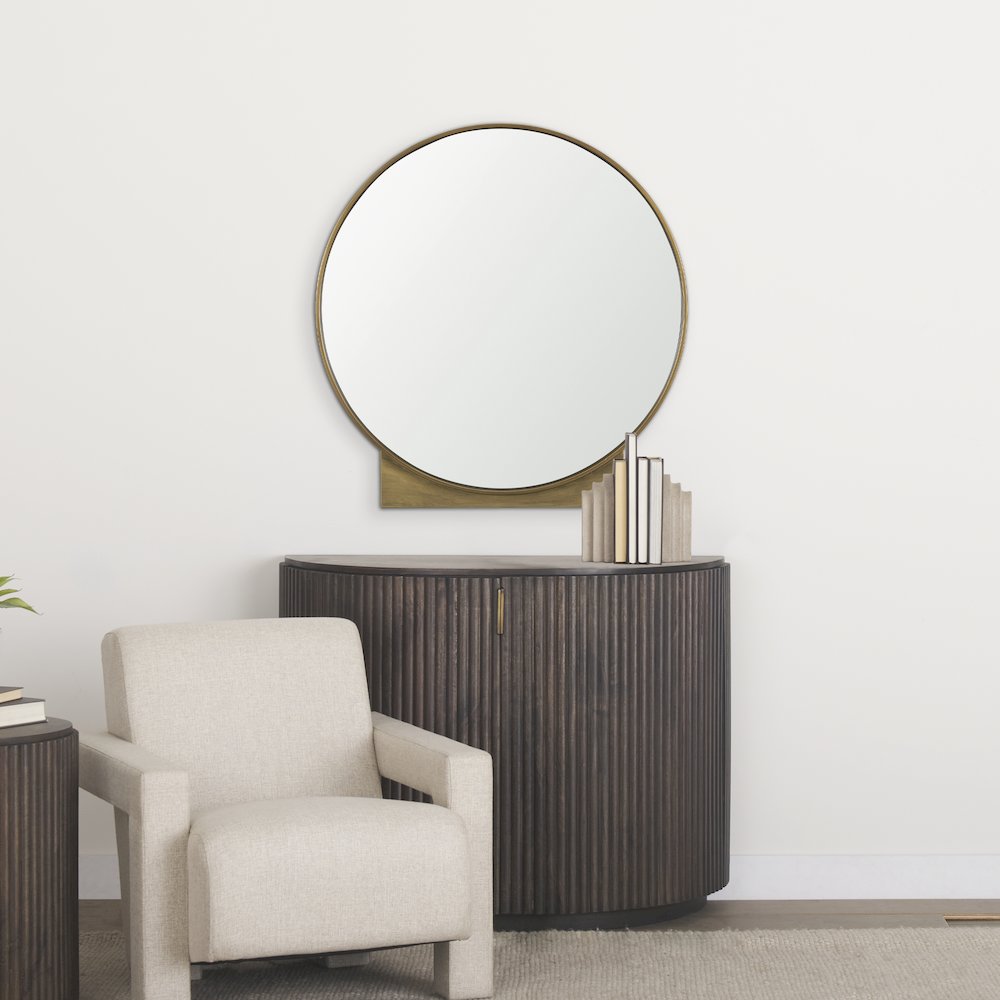 Tillie Round Brushed Gold Metal Frame Wall Mirror