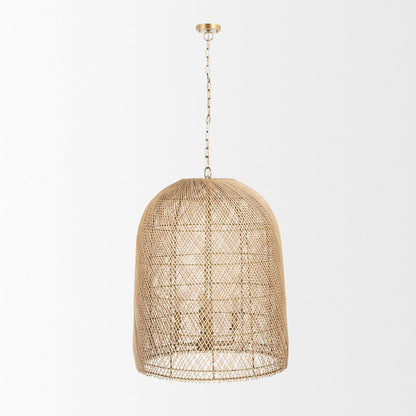 4-Light Natural Woven Rattan Foyer Chandelier