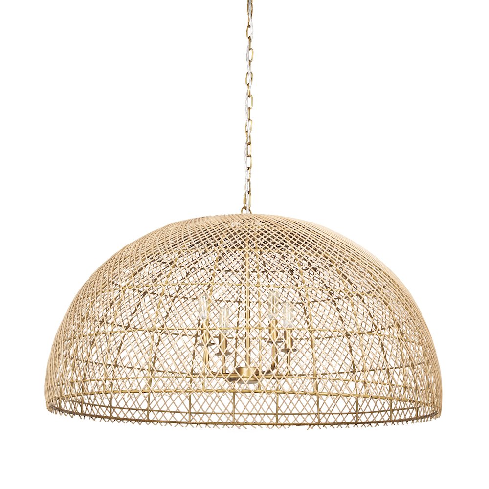 4-Light Natural Woven Rattan Dome Chandelier