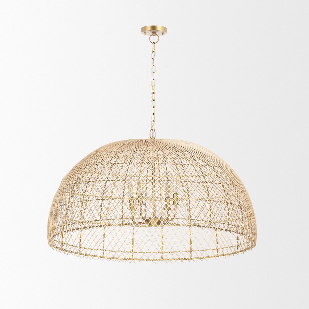 4-Light Natural Woven Rattan Dome Chandelier