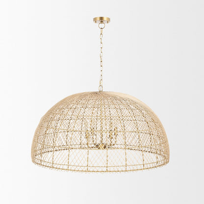 4-Light Natural Woven Rattan Dome Chandelier