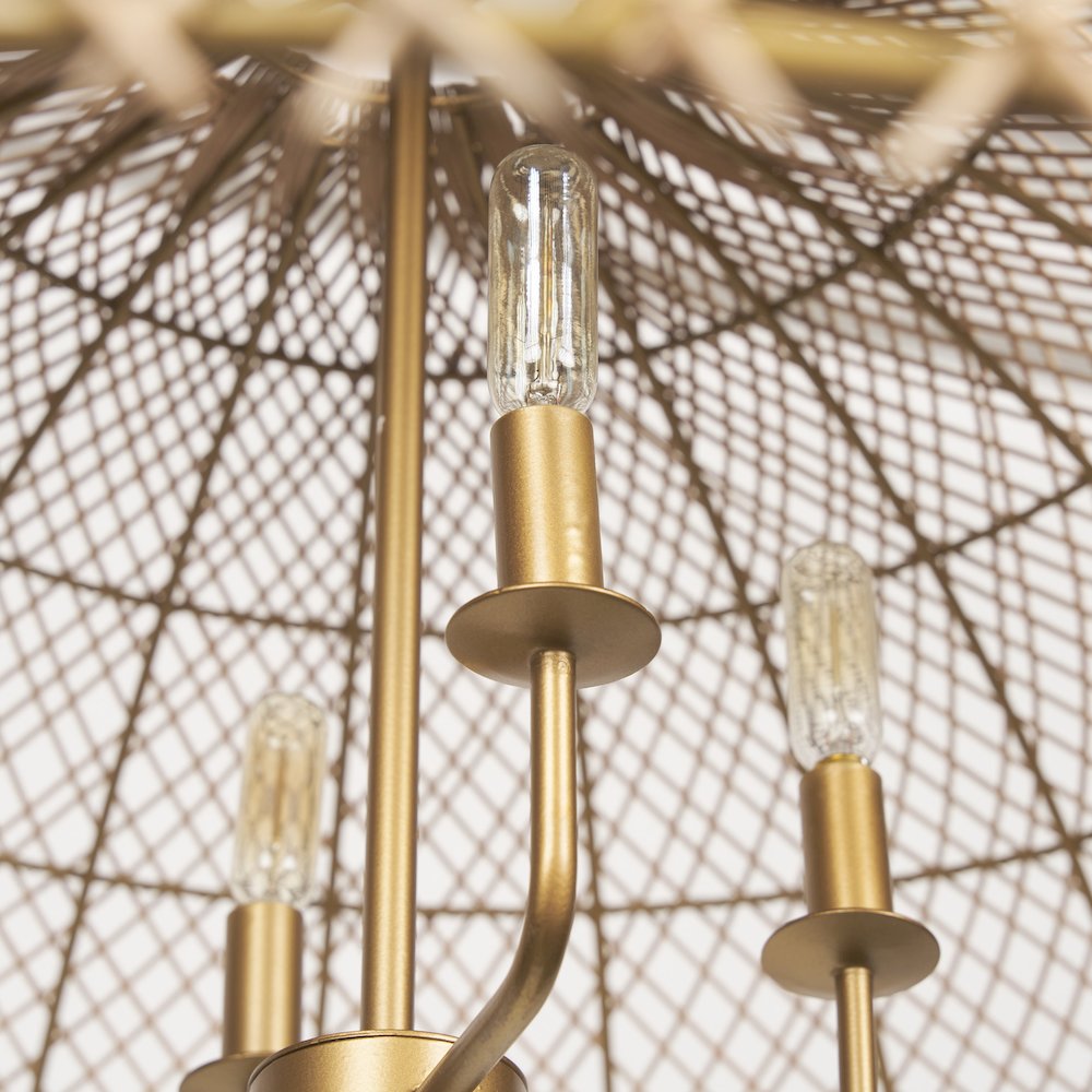 4-Light Natural Woven Rattan Dome Chandelier