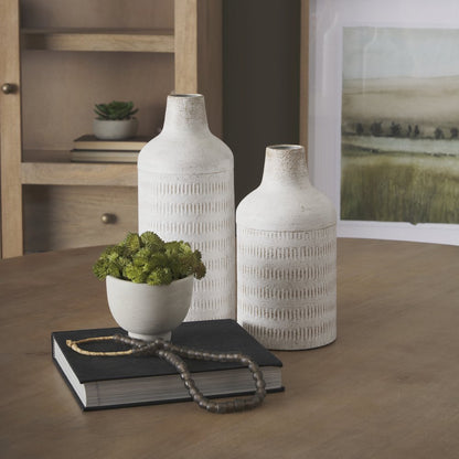 Tisha Small White Terracotta Distressing Metal Vase