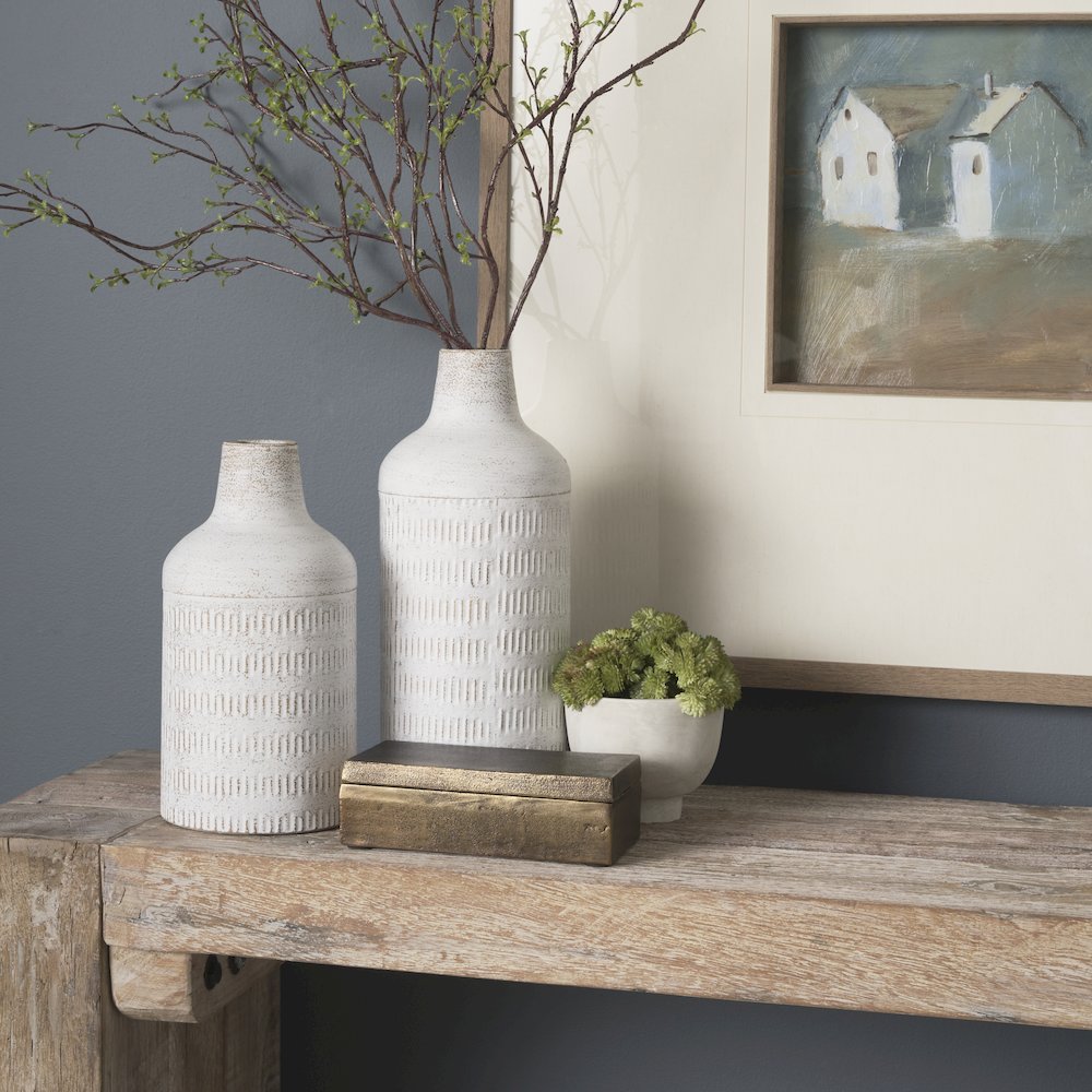 Tisha Small White Terracotta Distressing Metal Vase