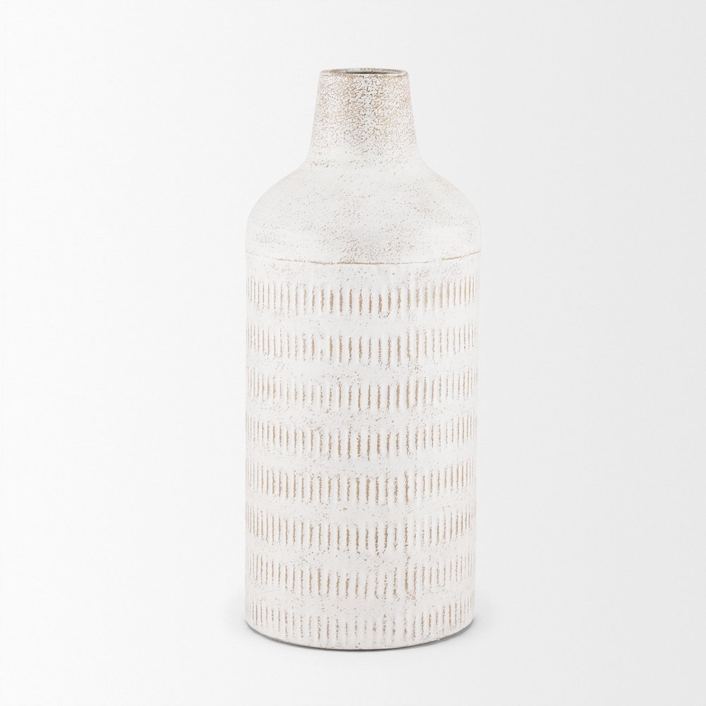 Tisha Large White Terracotta Distressing Metal Vase