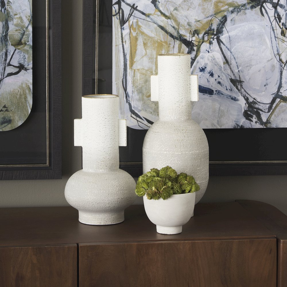 Torres Tall Textured Off White Gold Metal Vase