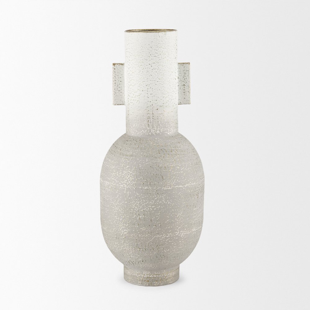 Torres Tall Textured Off White Gold Metal Vase