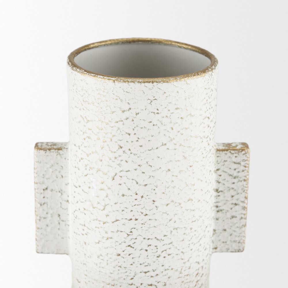 Torres Tall Textured Off White Gold Metal Vase