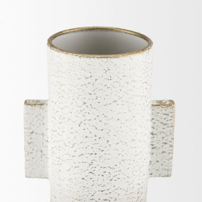 Torres Tall Textured Off White Gold Metal Vase