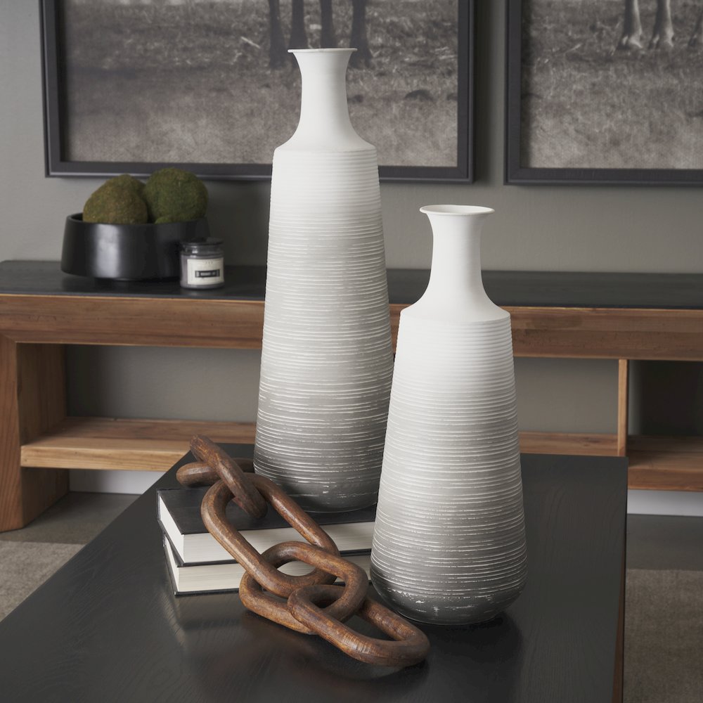Toru Tall White Grey Ombre Metal Vase