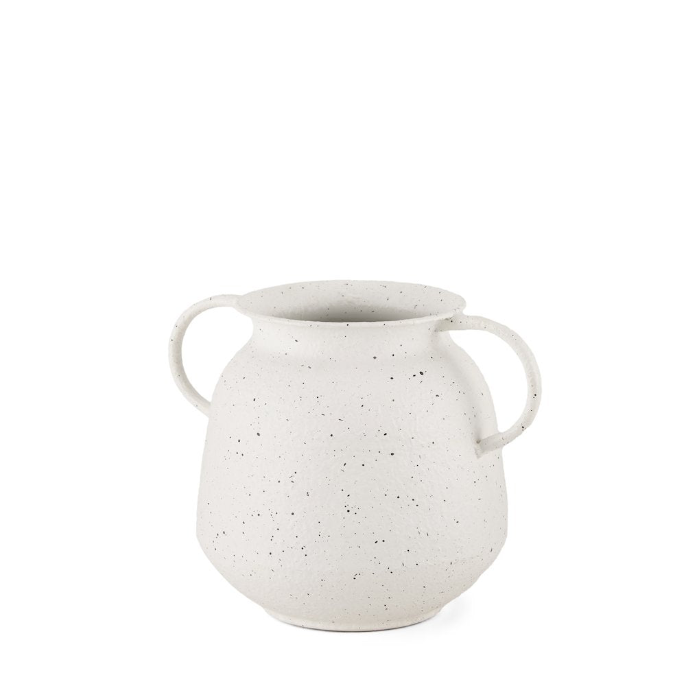 Treva Small White Black Speckles Metal Vase
