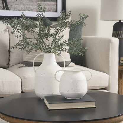 Treva Small White Black Speckles Metal Vase