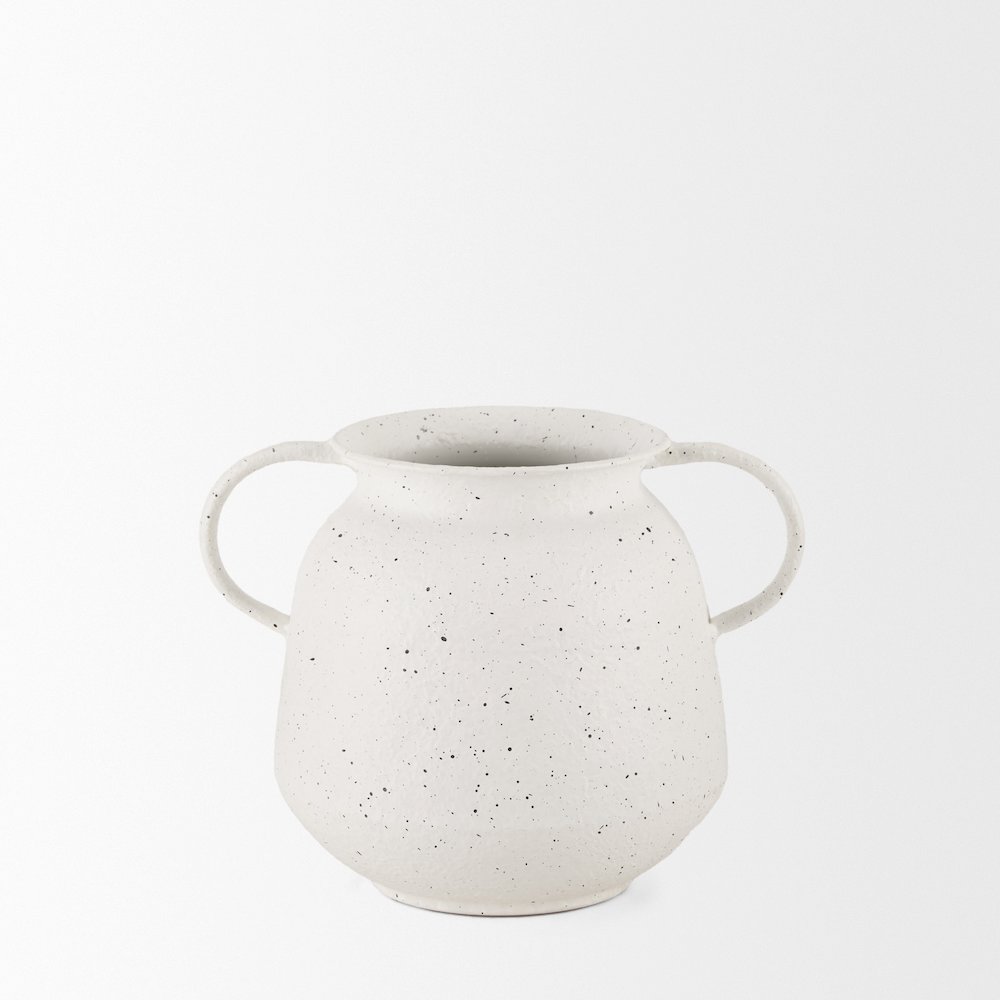 Treva Small White Black Speckles Metal Vase