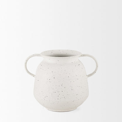 Treva Small White Black Speckles Metal Vase