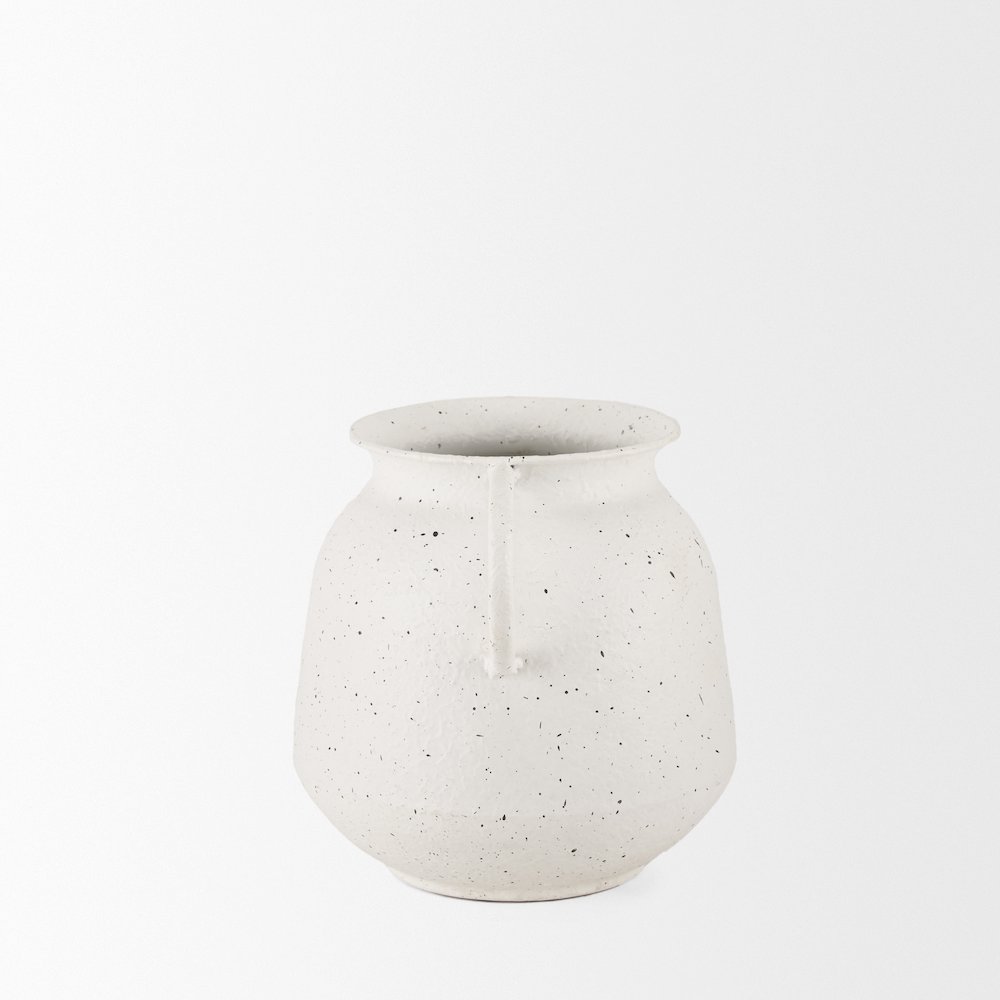 Treva Small White Black Speckles Metal Vase