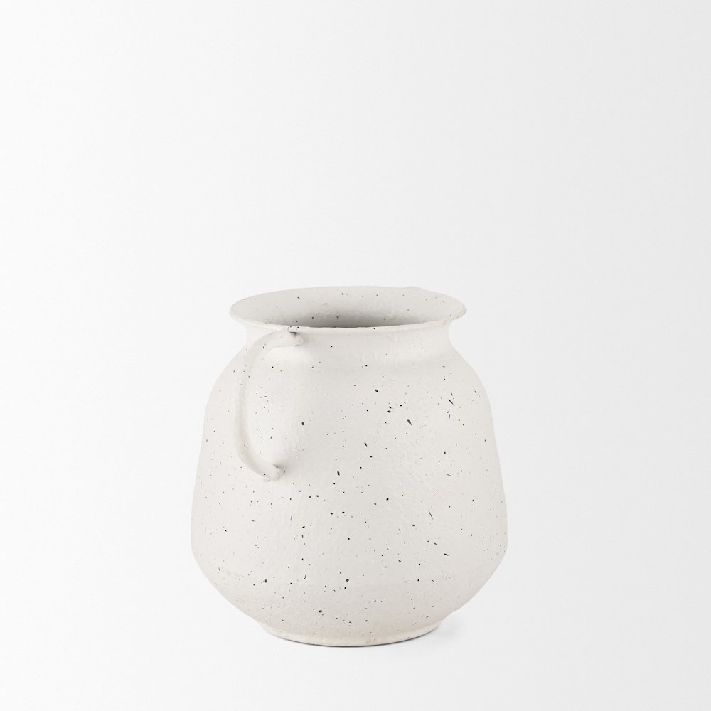 Treva Small White Black Speckles Metal Vase