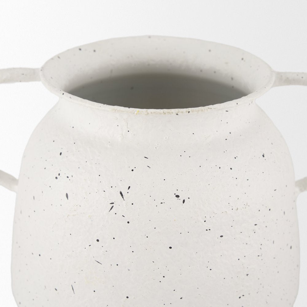 Treva Small White Black Speckles Metal Vase