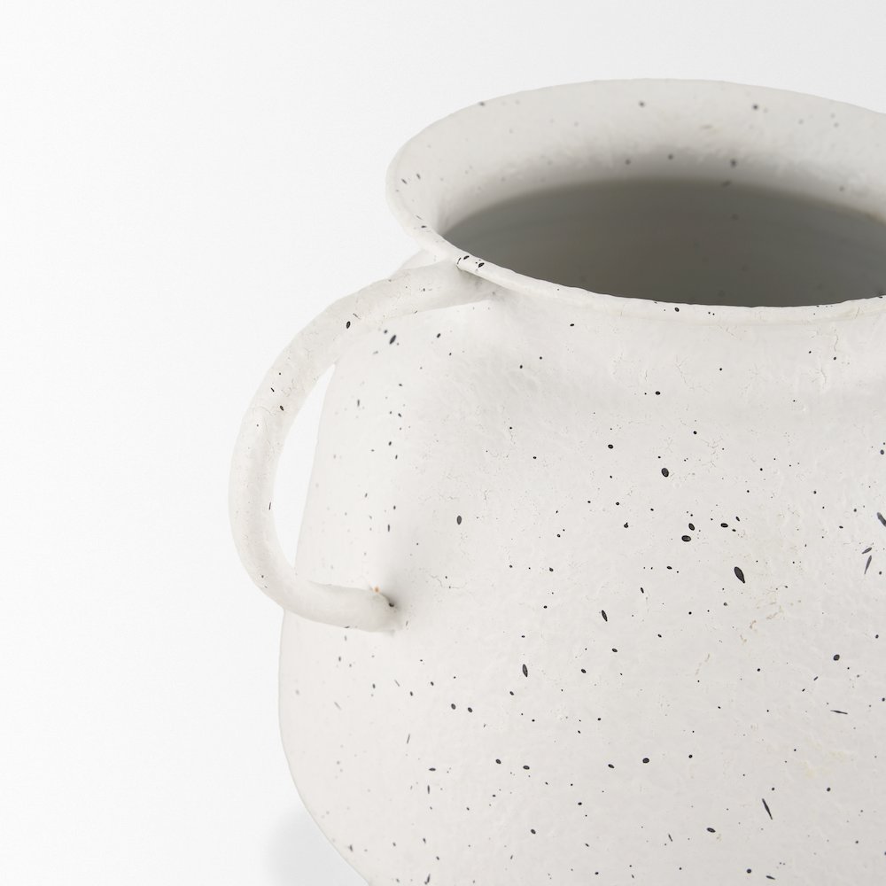 Treva Small White Black Speckles Metal Vase