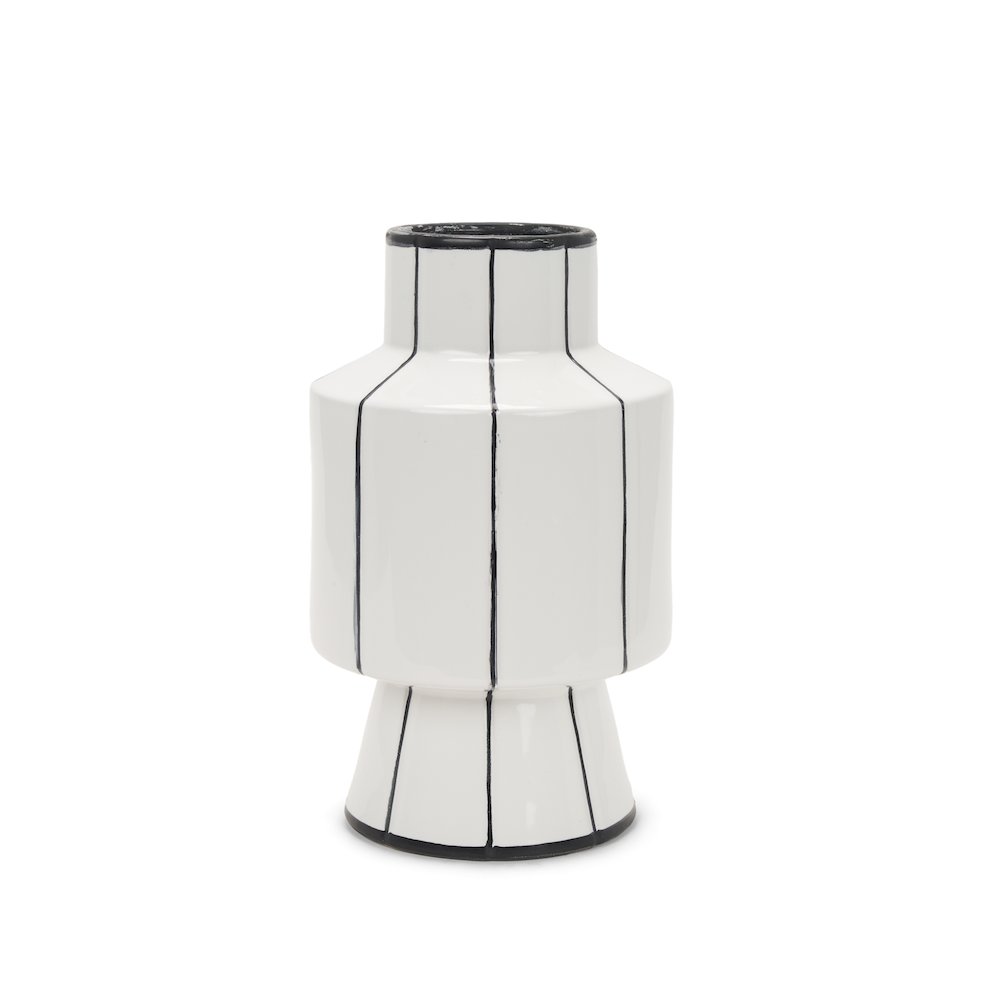 Dinah Small White Black Stripes  Ceramic Vase