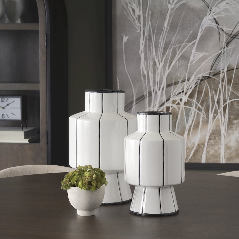 Dinah Small White Black Stripes  Ceramic Vase