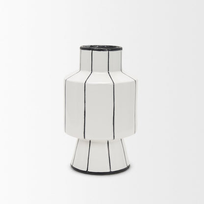 Dinah Small White Black Stripes  Ceramic Vase