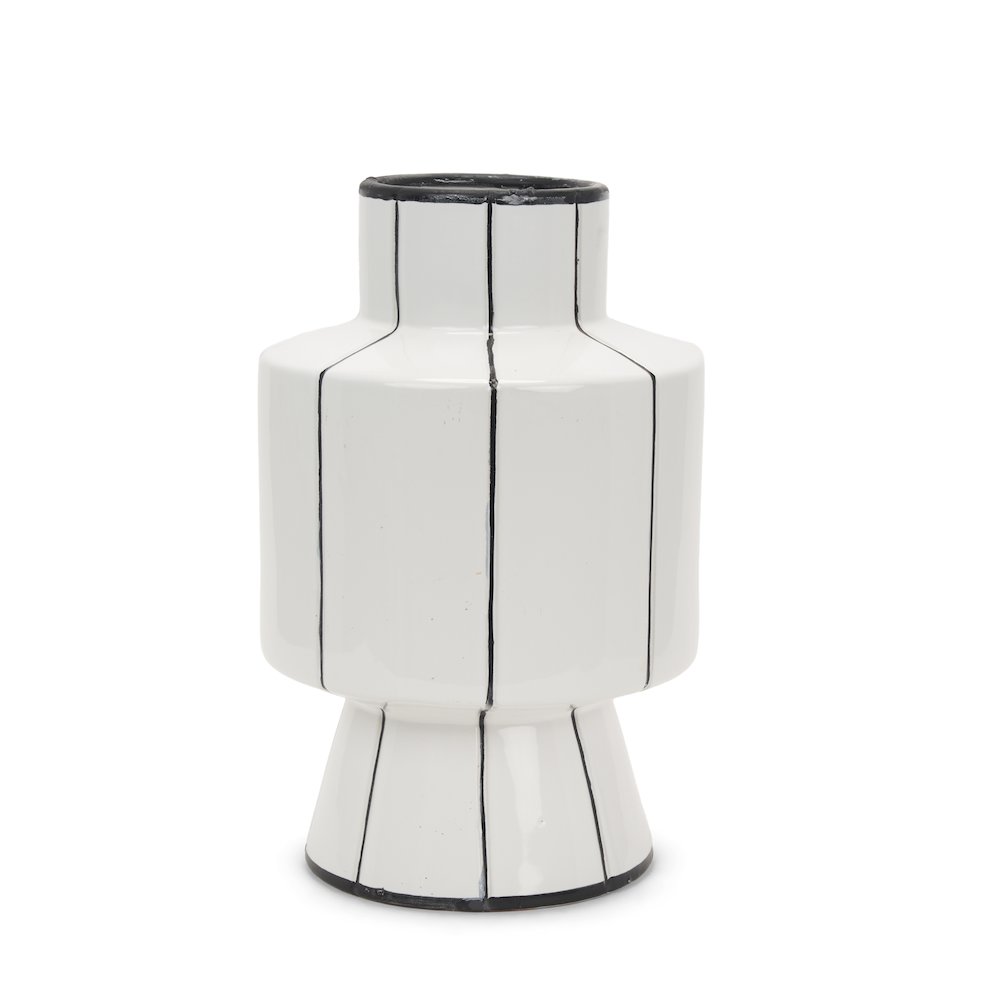 Dinah Large White Black Stripes  Ceramic Vase