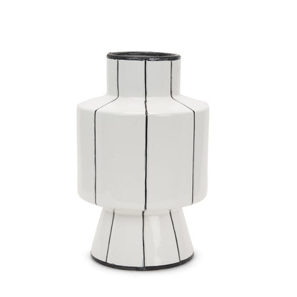 Dinah Large White Black Stripes  Ceramic Vase