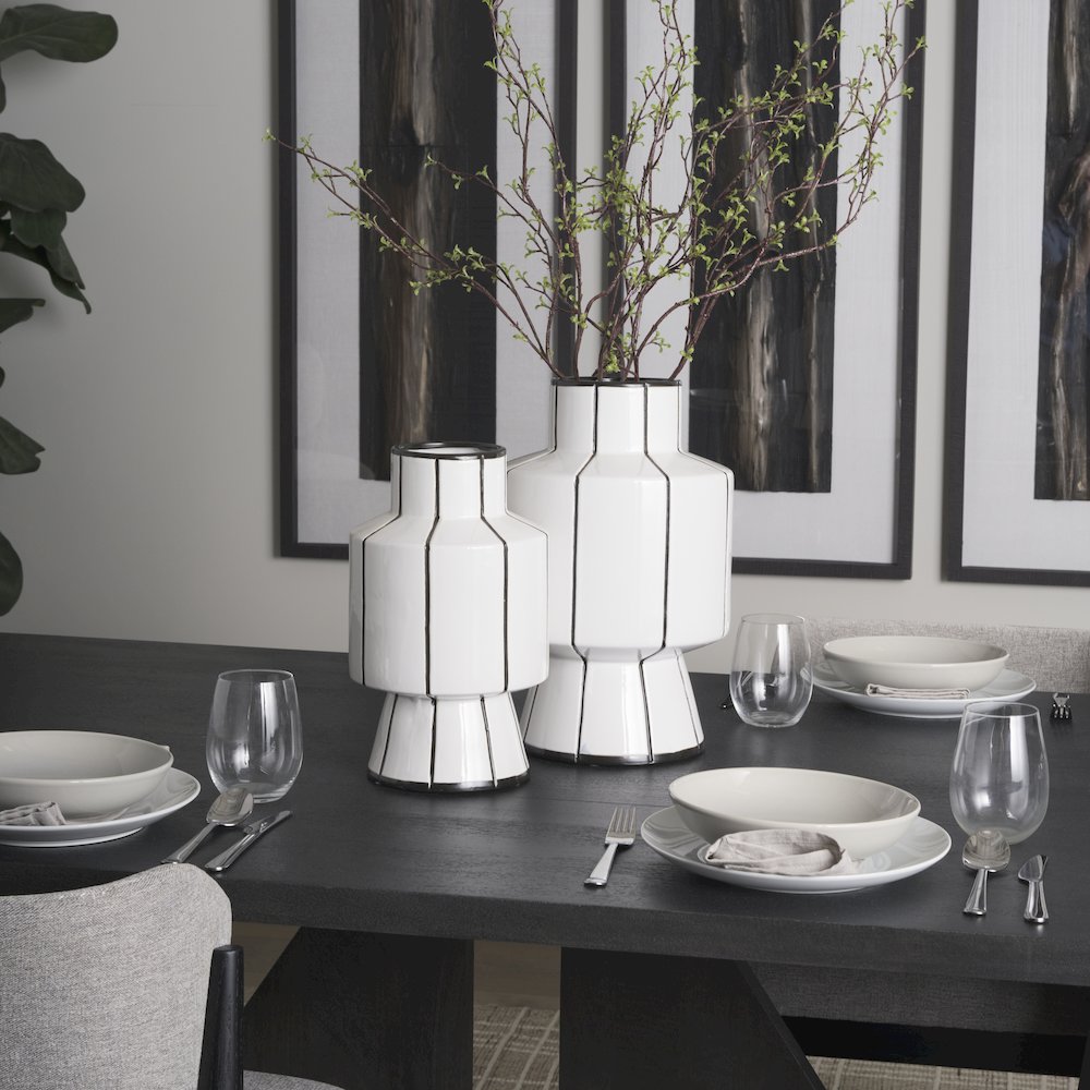 Dinah Large White Black Stripes  Ceramic Vase