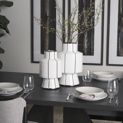 Dinah Large White Black Stripes  Ceramic Vase