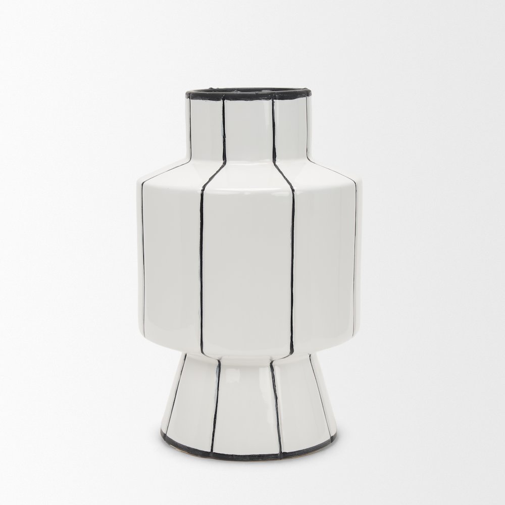 Dinah Large White Black Stripes  Ceramic Vase